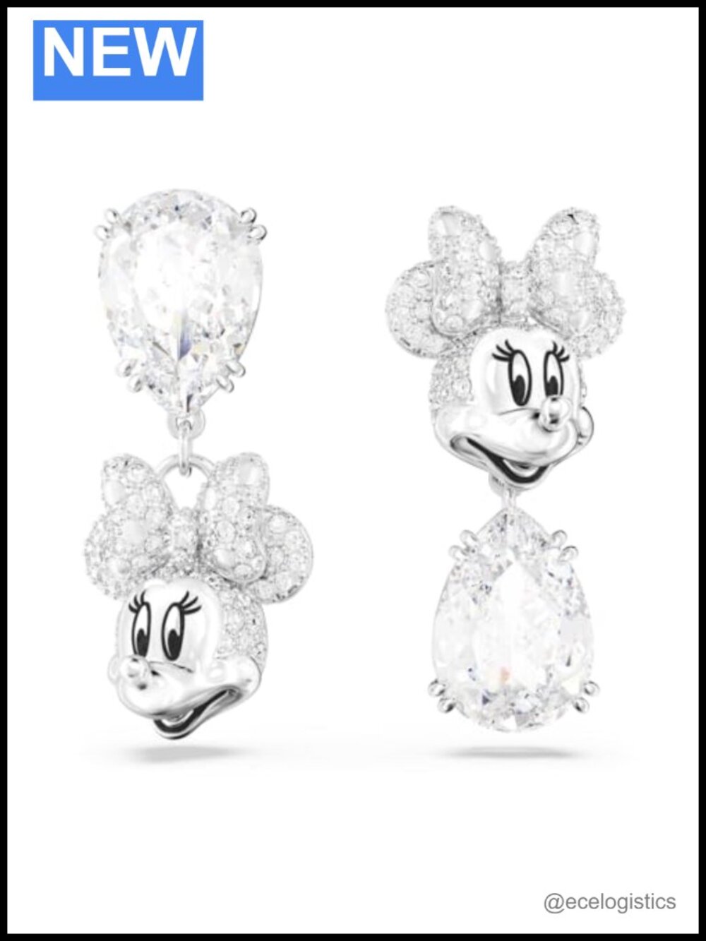 Swarovski Disney Minnie Mouse Drop Earrings Rhinestone Asymmetrical
